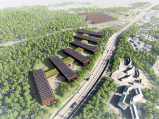 Espoon datakeskus sijoittuu Högnäsin Hepokorpeen Kehä III:n ja Bodominjärven väliselle pelto- ja metsäalueelle. Havainnekuva Ramboll.