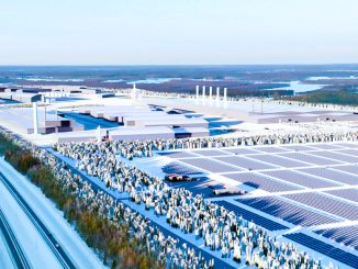 Mikäli suunnitelmat toteutuvat, voisi Tornion aurinkovoimalan tuotanto käynnistyä vuonna 2027. Havainnekuva Business Tornio Oy.