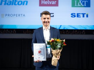 Sähköteknisen kaupan liitto ry:n SG Armaturen oy:lle myöntämän Esimerkilliset tuotetiedot 2025 -tunnustuksen vastaanotti Country Manager Mikael Lukka. Kuva: Pekka Rousi.