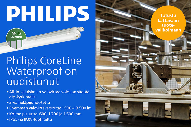 Philips CoreLine Waterproof on uudistunut. All-in-versioiden valovirtaa voi säätää dip-kytkimellä.